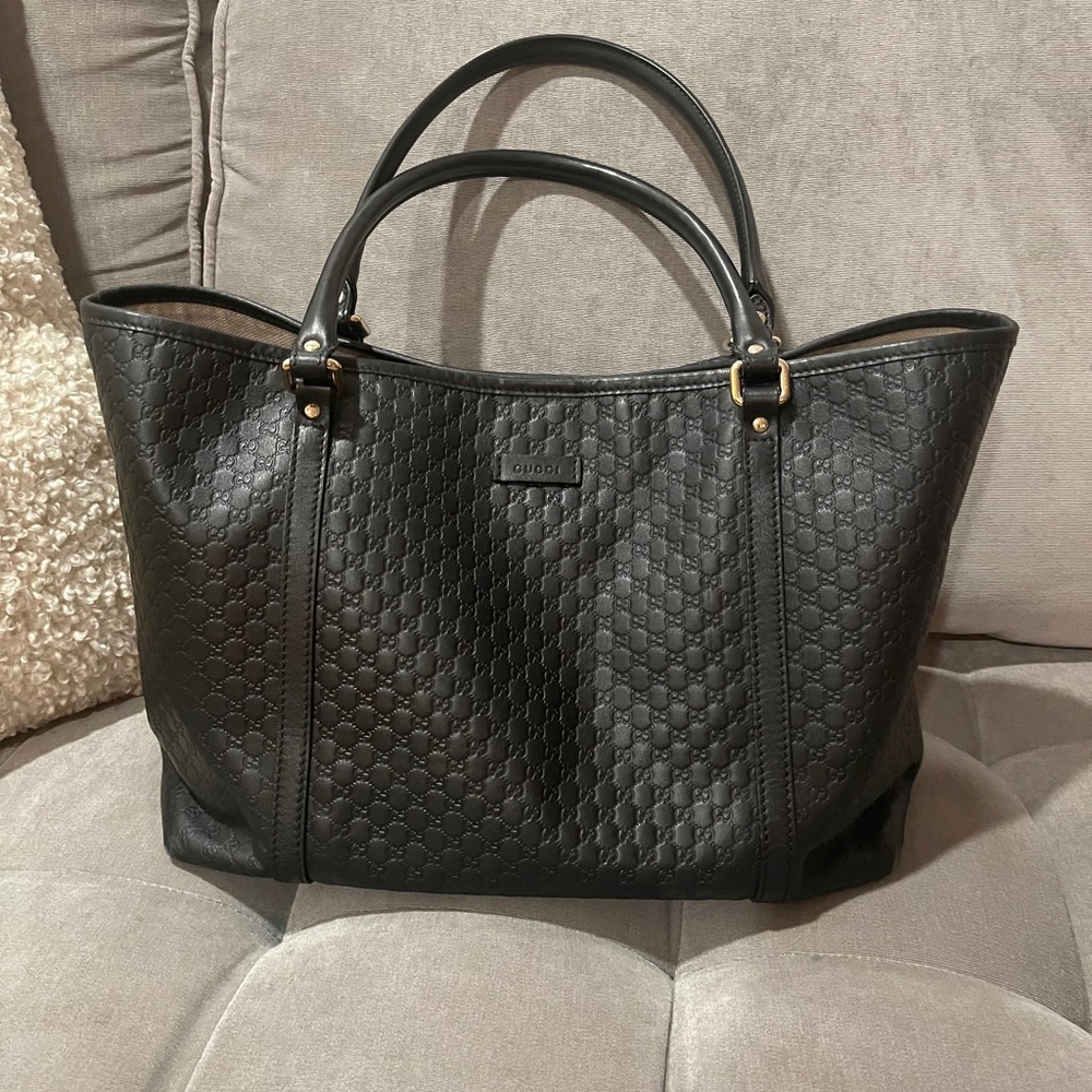 Gucci Gg Black Leather Tote